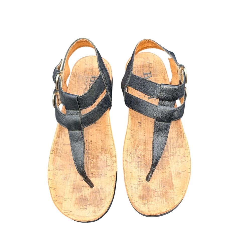 Born Black Leather T Strap Thong Sandals Women’s 7M Comfort Cork - Picture 4 of 14